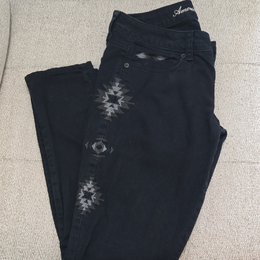 American Eagle Outfitters Black Geometric Skinny Jeans